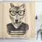 ABAKUHAUS Hipster Duschvorhang, Hand gezeichnete Wolf und Gläser, Stoffliches Gewebe Badezimmerdekorationsset mit Haken, 175 x 200 cm, Beige Koksgraue