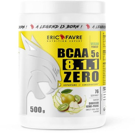 BCAA POUDRE 8.1.1 Zero - Acides Aminés Musculation Vegan - Votre Allié Pour Des Entraînements Efficaces - Performance Accentuée - 500g - Saveur Kiwi/Poire - Eric Favre