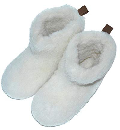 Moro-Design Hausschuhe Hüttenschuhe Lammfell Schafwolle Schaffell Wildleder Weiß Gr.35-48 (46)