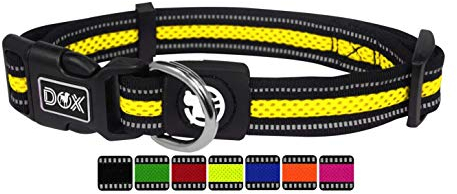 DDOXX Reflektierendes Airmesh Hundehalsband - Stabiles und Verstellbares Welpenhalsband für alle Größen - M (Gelb)