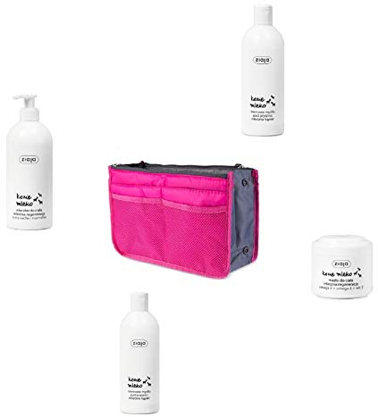 ZIAJA + TASCHE Set Satz creme peeling tonic seife Kosmetiktasche Veranstalter ®Auto-schmuck (Ziegenmilch Körper)