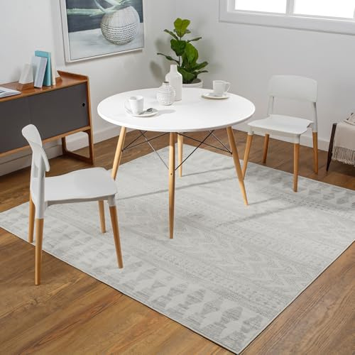 Livabliss Oslo Geometric Round, Living Room, Kitchen – 200 cm, White & Grey