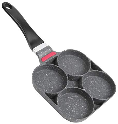 Pancake Pan, Japanese Obanyaki Pan Nonstick Aluminum Pan, Egg Frying Pan with 4 Holes, for Fried Egg, Burger, Breakfast Pancake Making, with Anti-Scald Handle(A)