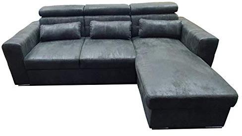 Reboz Couch Schlafsofa Maggio Vintage Stoff Wildleder Schwarz Anthrazit Braun Ecksofa (Vintage Schwarz/Anthrazit)