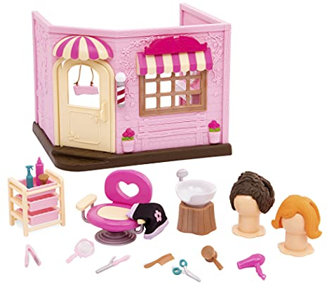 Li’l Woodzeez 20-teiliges Set Friseursalon mit Zubehör – Frisierstuhl, Glätteisen, Föhn, Haarbürste und mehr – Spielzeug für Kinder ab 3 Jahren