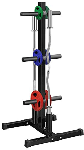 Yaheetech Soportes para Discos Olimpicos Estante para Barras de Musculacion Soporte Pesas y Mancuernas Ajustable Árbol de Disco Capacidad de 400 kg 113.3cm