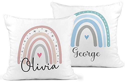 Personalised Rainbow Cushion - available in Pink or Blue, Scatter Cushion, Throw Pillow, Nursery Decor, Kids Bedroom Decor, New Baby Gift, New Arrival, Children's Birthday Gift