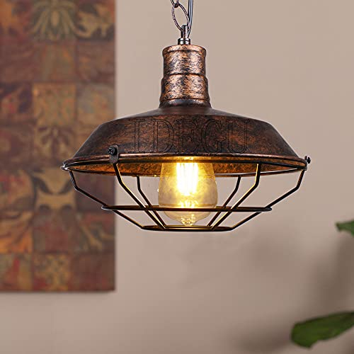 iDEGU - Lámpara de techo industrial E27, diámetro de 26 cm, color negro, lámpara colgante vintage para salón, cocina, restaurante, café y bar (óxido – 26 cm)