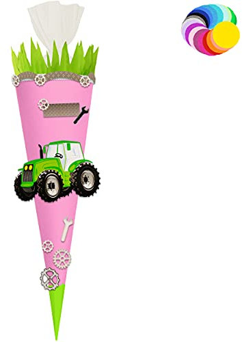 alles-meine.de GmbH Bastelset - Schultüte Farbe & Größe wählbar 70/85 / 100 cm - Traktor - Farbe frei wählbar - Bastelschultüte - Zuckertüte zum selber Basteln Bemalen Bekl..