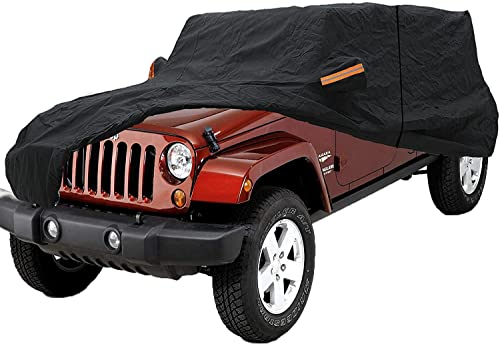 Big Ant Autoabdeckung 100% Wasserdicht für Jeep Wrangler CJ,YJ,TJ & JK 4 Tür – Autoplane mit Reißverschluss, UV-Schutz & Windbändern –Ideal als Jeep Autogarage Abdeckung (Schwarz)