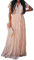 emmarcon Maxi Dress Abito Elegante Cerimonia Donna Damigella Vestito Lungo Scollo a v Maniche Corte (L, Rosa)