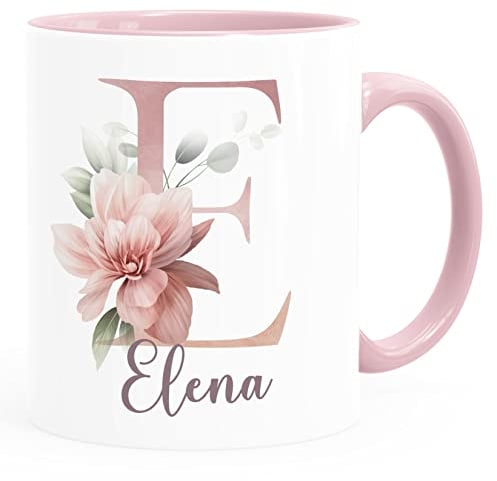 SpecialMe® Kaffee-Tasse Name Initiale Blumen Eukalyptus Floral Monogramm personalisierte Geschenke rosa Keramik-Tasse