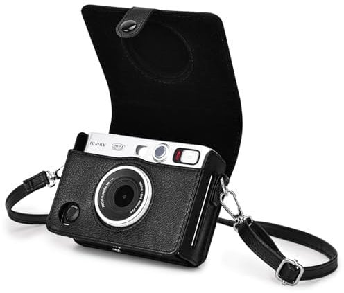Rieibi Mini EVO Kameratasche, Vintage PU Leder Hülle Schutzhülle für Fujifilm Instax Mini EVO Sofortbildkamera mit abnehmbarem Schultergurt