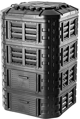 KADAX Compostador de plástico rápido, compostador con botones a presión, compostador térmico negro con tapa plegable (1120 L)