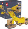 Janod - Camion Benne et Pelleteuse en Bois Massif Bolid - Roues Silencieuses - Imagination et Motricité Fine - Certifié FSC - Peinture à l'Eau - Dès 2 Ans, J04634, Jaune