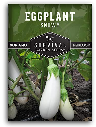Survival Garden Seeds Snowy Eggplant Seed for Planting - Packet with Instructions to Grow White Eggplant (Aubergine) in Your Home Vegetable Garden - Non-GMO Heirloom