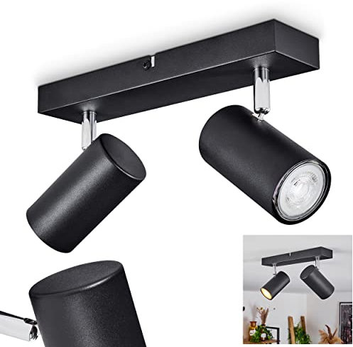 Deckenleuchte Javel, moderne Deckenlampe aus Metall in Schwarz/Chromfarben, Spot mit verstellbaren Strahlern, 2-flammig, 2 x GU10, ohne Leuchtmittel
