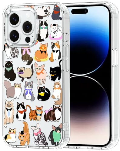 MOSNOVO Case for iPhone 14 Pro Max, [Buffertech 6.6ft Military-Grade Drop Protection] [Anti Peel Off Tech] Clear TPU Bumper Phone Case Cover Design - Cute Cats