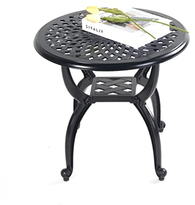 Mandolin Beistelltisch für den Außenbereich, rostbeständiger Aluminiumguss, wetterbeständiger Beistelltisch, Couchtisch, perfekt für Terrasse, Hinterhof oder Garten. 52,8 x 47,5 cm (B x H), Aluminium