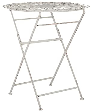 Balkontisch französisch für 2 Personen Metall weiß rund 70 cm Antik-Optik Stiffe