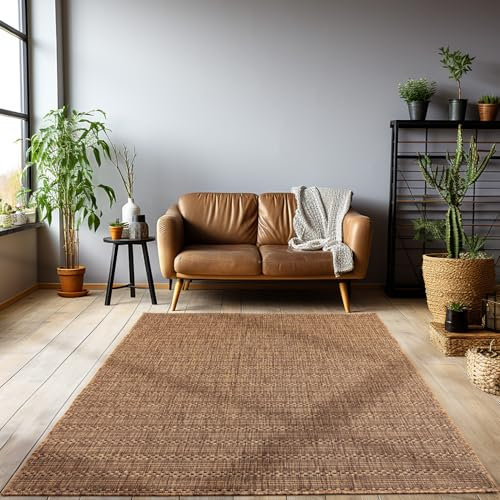 HomebyHome Outdoor Teppich Wetterfest 80x150 cm Sisal Optik Kupferfarbe Meliert Design Läufer - Balkon Teppich Wasserfest Küchenteppich Außenbereich Teppich für Terrasse Garten Balkon