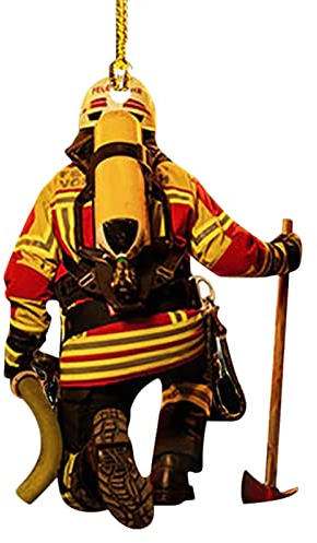 Genikeer Weihnachtsschmuck Acryl Feuerwehr Anhänger | Weihnachten Deko Anhänger | Weihnachtsbaum Anhänger | Feuerwehrmann Weihnachtsschmuck | Christbaumschmuck | Einseitiger Feuerwehrmann-Anhänger