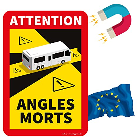 PRINT.GG Toter Winkel Aufkleber Frankreich - Angles Morts Magnet Wohnmobil und Bus - magnetschild Auto 17 x 25 cm - Wohnmobil Aufkleber Warntafel - LKW Wohnmobil und Bus Magnetschilder Auto
