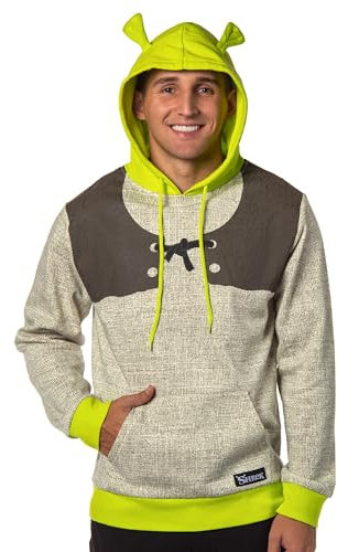 Bioworld Shrek Kostüm Pullover Hoodie Sweatshirt mit 3D Trompetenohren an der Kapuze, Braun, Medium