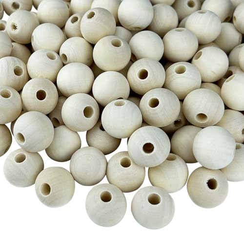 Nutabevr 120 Stück 20 mm Natur Holzperlen, Unbehandelt runder Schima-Holzperlen, Mini Zwischenperlen mit Loch 4mm, Lose Perlen Gesicht Holzperlen, für DIY Handwerk,Schmuck,Makramee,Armband, Halskette