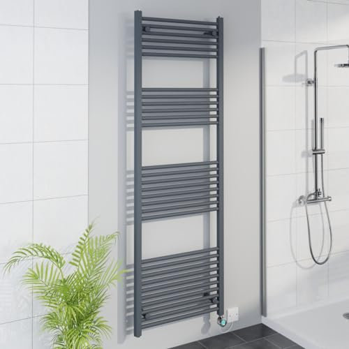 Warmehaus Smart WiFi Thermostatic Electric Bathroom Straight Heated Towel Rail Warmer Radiator with Timer 1800x600mm - Anthracite - Chrome Heating Element