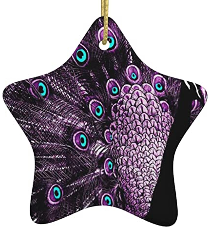 Lila Pfau Weihnachtsbaum Keramik Hängende Xmas Stern Hängende Dekorationen mit Band Weihnachtsbaum Ornament für Party Anhänger Andenken Handwerk für Weihnachtsbaum