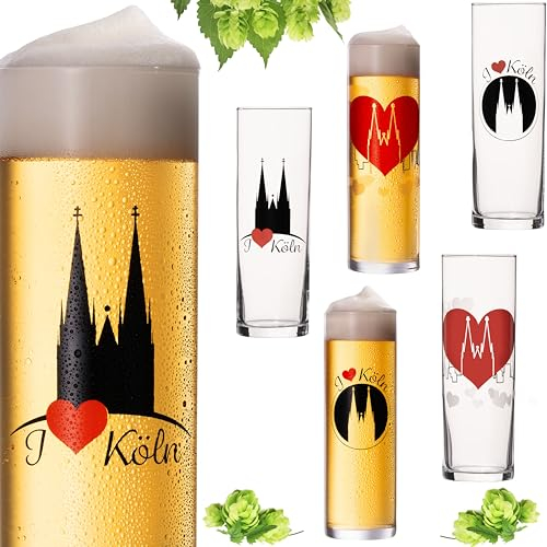 Imperial Lot de 6 Chopes à Bière Kölsch avec motifs cathédrale de Cologne 200 ml (max 240 ml) en verre 0,2 l
