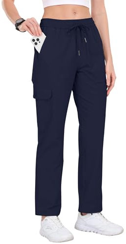 JINSHI Pantalones Senderismo Mujer Pantalón Cargo Trekking Joggers Verano Ligero Impermeable Pantalones Aire Libre Montaña Acampada Ocio Deportes Azul Marino Talla XL