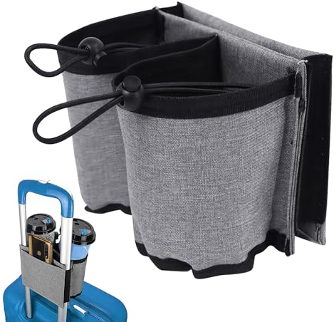1 Suitcase Cup Holder, Luggage Accessories, Storage Hanging Bag, Suitcase Bottle Holder, With 3 Pockets, Suitable as a Travel Gift for Passengers, Flight Attendants, And Flight Attendants (Grey)