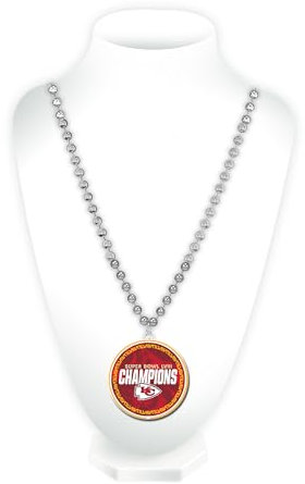 Rico Industries NFL Football Kansas City Chiefs 2024 Super Bowl Champions Perlenkette mit rundem Medaillon – tolles Spieltag-Zubehör, 7,6 x 61 cm