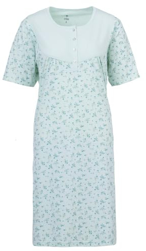 Zeitlos Nachthemd Damen Kurzarm Zweigen Blüten Knöpfe M-6XL Knopfleiste Schlafshirt, Farbe:Mint, Größe:M