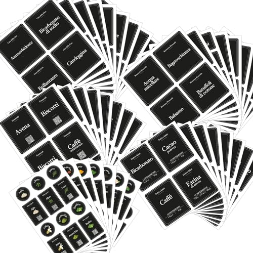226 Etichette per la Casa Nere pacchetto completo, impermeabili, in italiano, Erbe e Spezie, Essenziali, Dolci e Salati, Cura della Casa, Benessere Personale