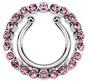 Taffstyle Clicker Piercing Ring Brustwarzen Intimpiercing Nippelpiercing Fake Brustpiercing Klemm Schild Kristalle Pink