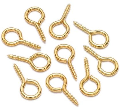 Aoktorkit 200Pcs Mini Eyelet Screws 6 x 13mm Small Screw Eye Pins Self Tapping Eye Screws for Jewellery Making DIY Craft Hanging Ornament, Gold