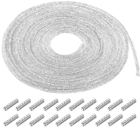 sourcing map 4 mm x 5 m Lacets de chaussures à capuche Cordon pailleté Strass Tube Corde Corde Bling Cristal Corde pour DIY Sneakers Pulls Pantalons Décoration Argent avec Aglets
