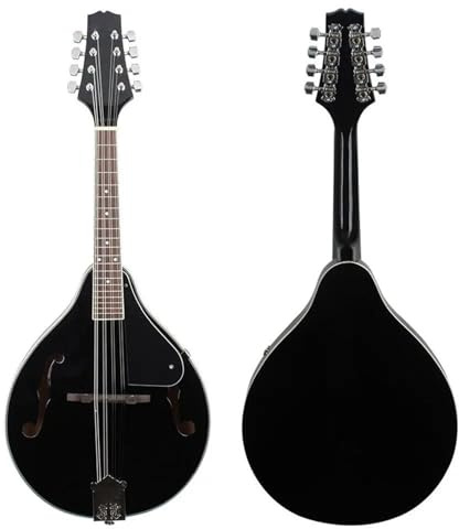 Erwachsene Mandoline-Instrument Mandoline 8-saitige Gitarre A-Stil Elektrische Mandoline Saiten Mit Tasche Saiten Capodaster Gurt Plektrum Gitarrenzubehör(Black)
