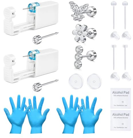 VFUN Self Ohrlochpistole,Einwegartikel Ohrlochpistole Gold Silber Ohrloch Stecher Set Kit Werkzeug Für Bussiness Pierce Selbst Zu Hause