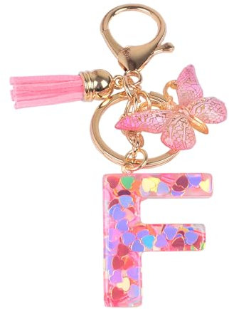 YPYMOD Nom Lettre Initiale Porte-clés, Pompons Papillon Monogramme Porte-clés, Rose(F)
