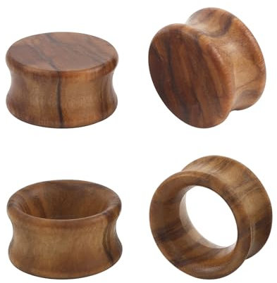 Longbeauty 2 Paare Flesh Tunnels Ohrplugs Piercing Schmuck aus Holz Double Flared Ohrstöpsel Ohr Expander Dehner Holztunnel, 10MM