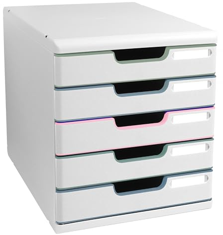 Exacompta - Art.-Nr. 301303D - MODULO A4 Autentik Ordnungsmodul mit 5 geschlossenen Schubladen für A4+ Dokumente - Außenmaße 35 x Breite 28,8 x Höhe 32 cm - sortiert