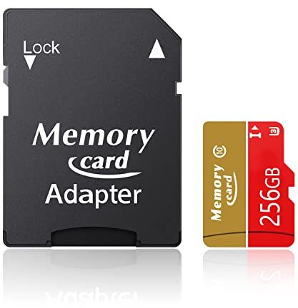 256GB Memory Card + Adapter, Full HD TF Card 256GB Memory Cards, 4K Read Speed 100MB/s, Micro Memory Card for Cameras and Drones, Smartphone, Tablets, with A2 App Performance, UHS-I, Class10