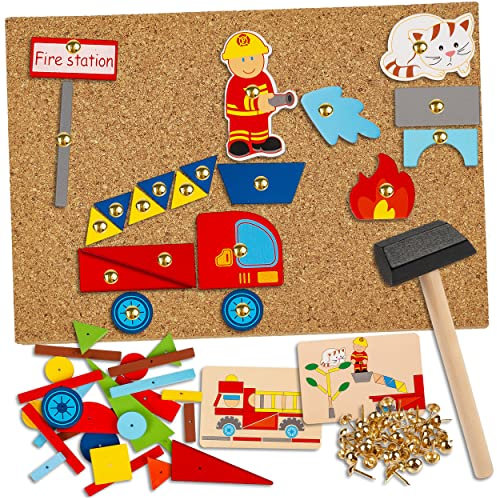 alles-meine.de GmbH XL Set - Hammerspiel - 176 Teile - Modellwahl - Feuerwehr & Feuerwehrstation/für Kinder - Klopfspiel Nagelspiel - Hämmerchenspiel - Nagel Hammer Holz bunt -..