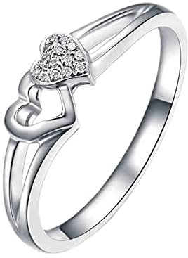 KnSam Echter Goldschmuck, Damen Diamant Ring Platin, Doppel Herz Ringe Gold Herren 0.03ct Labor Erstellt Diamant, Geschenk für Weihnachten, Silber, Gr.62 (19.7)