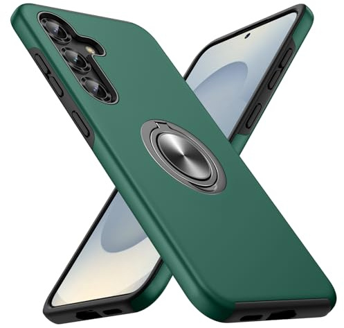 Doeshine Hülle für Samsung Galaxy S25 mit Ständer, Grün | Militärschutz ,Kameraschutz ,Stoßfest,360° Magnetischer Drehbarer Ständer,TPU+PC