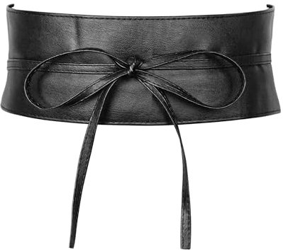 JJDreams Damen Leder Taillen Gürtel Bowknot Damen Obi Gürtel PU Leder Cinch Hüftgürtel Retro Bindegürtel,L-Schwarz
